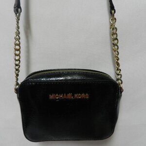 Michael Kors Vintage patent leather black zip top small Crossbody bag purse zip